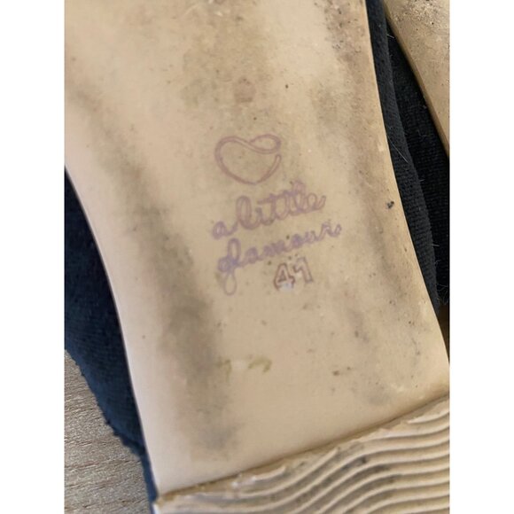 Black Slip-On Velvet Mules With Gold Glitter Hearts Size 41 By A Little Glamour - Picture 6 of 6